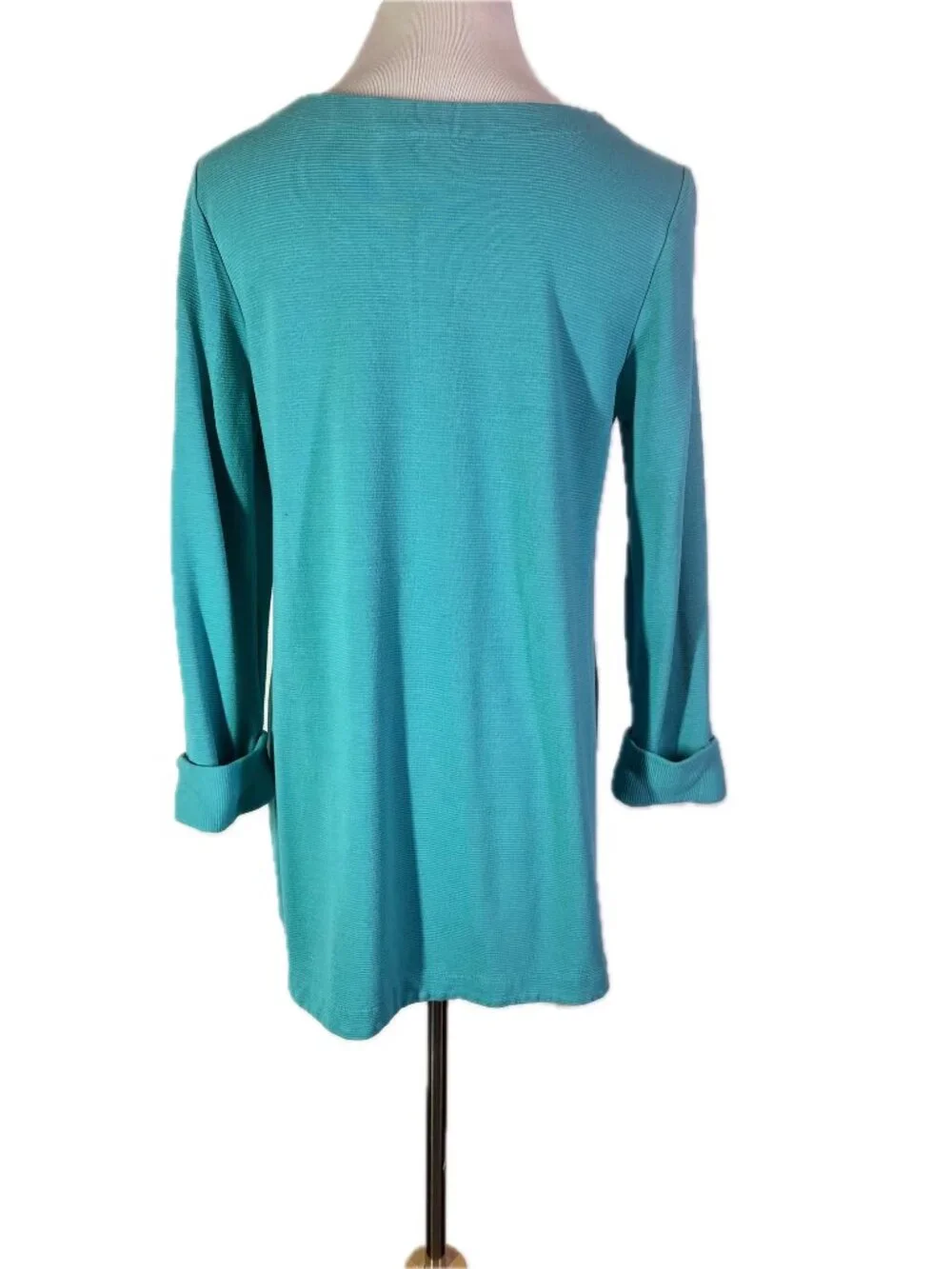 J. Jill Size S Wearever Collection Ribbed Knit Top 3/4 Sleeves Aegean Blue
